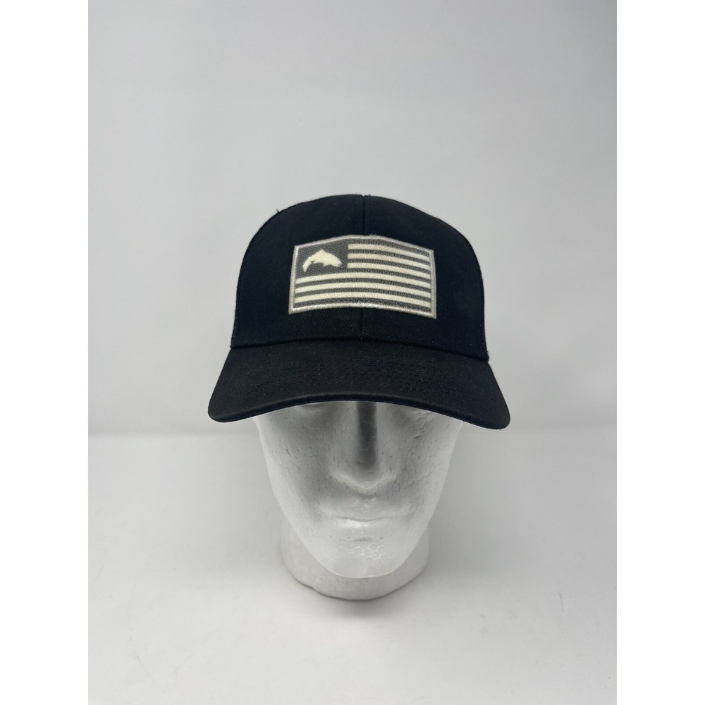 SIMMS Tactical Trucker Hat Cap Trout American Flag Black Mesh Snap‎ Back